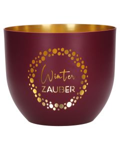 Butzon & Bercker Metall-Windlicht Ø 11 cm Winterzauber – dunkelrot-matt, durchbrochenes Motiv, innen goldveredelt, Lieferung in Geschenkverpackung