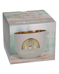 Butzon & Bercker Metallwindlicht Ø 9,2 cm – Windlicht salbeigrün-matt lackiert mit durchbrochenem Motiv, innen goldveredelt, in Geschenkverpackung