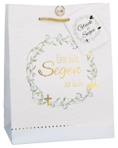 Butzon & Bercker Überraschungspaket Eine Tüte Segen zur Taufe 23 x 18 x 10 cm – farbig bedruckte Geschenktüte mit Folienprägung, Tragekordel und Herz-Brad Verschluss, liebevolles Taufgeschenk