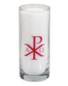 Palmwachs-Osterkerze im Glas »Alpha & Omega«