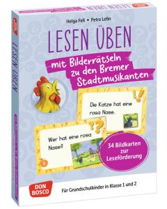Lesen üben mit Bilderrätseln zu den Bremer Stadtmusikanten. 34 Bildkarten zur Leseförderung