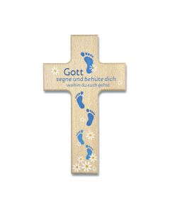 Holzkreuz 'Gott segne und behüte' blau