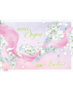 Faltkarte Hochzeit /Rosa Band + weiße Blüten